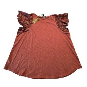 NWT DG2 Womens Brown Ruffle Short Sleeve Top Size XL H7